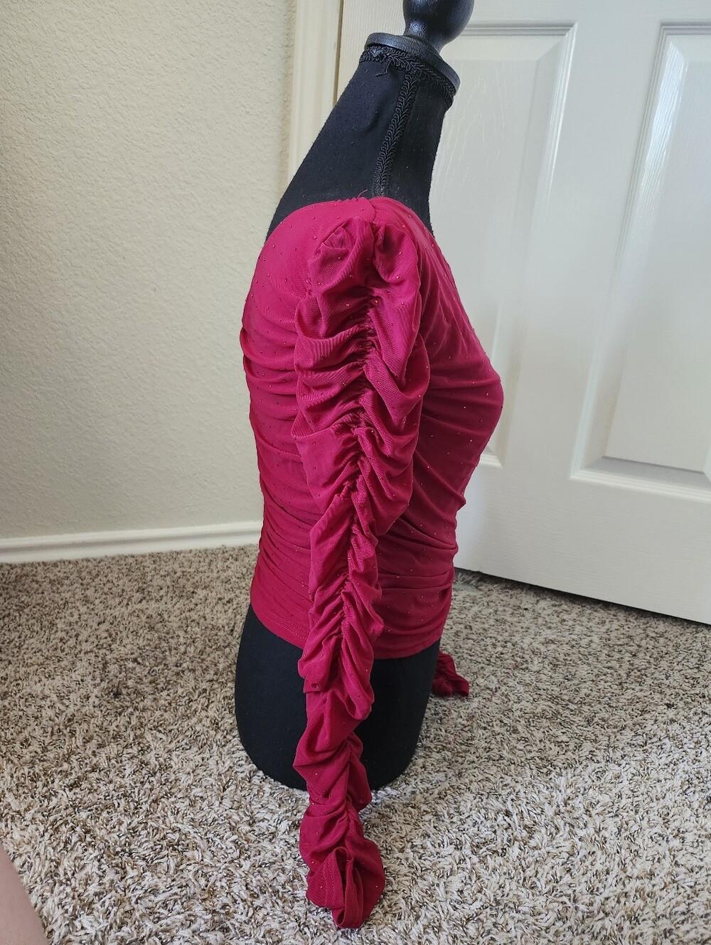 Lulus One-Shoulder Ruched Red Rhinestone Gem Top - Picture 8 of 10